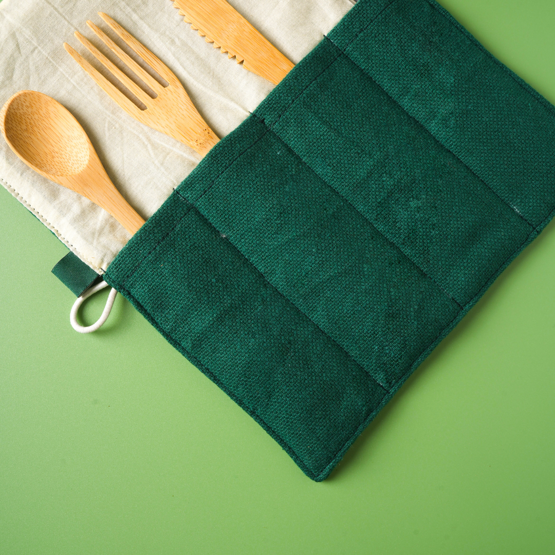 Bamboo Cutlery Set with Organic Cotton Pouch