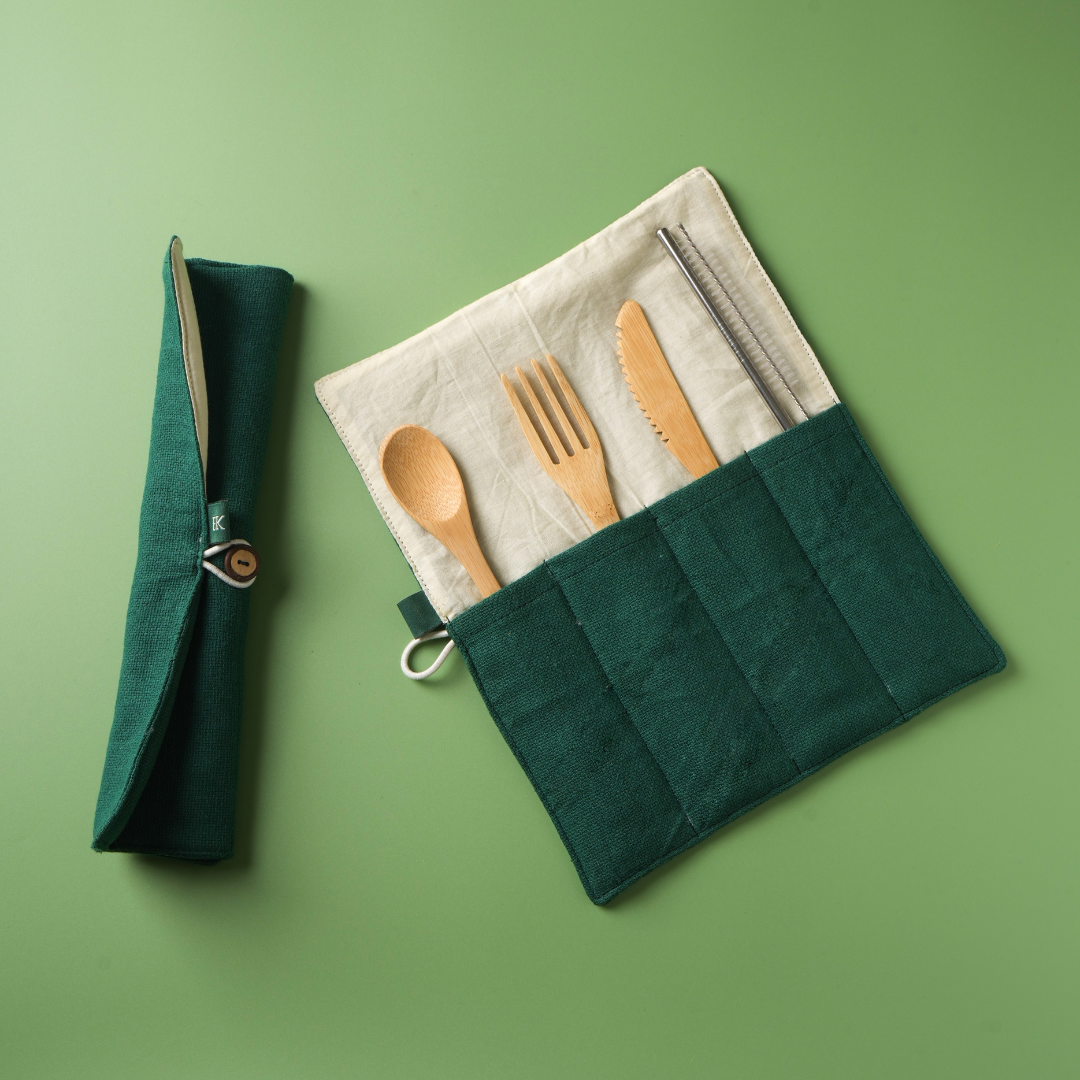 Bamboo Cutlery Set with Organic Cotton Pouch