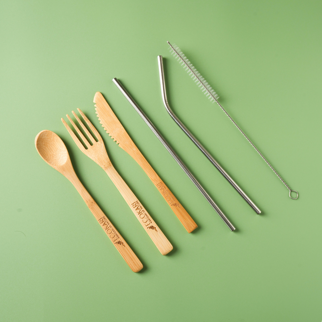 Bamboo Cutlery Set with Organic Cotton Pouch